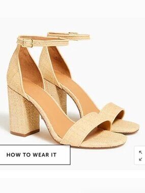 J Crew Tan Raffia Woven Block Heels - Size 11